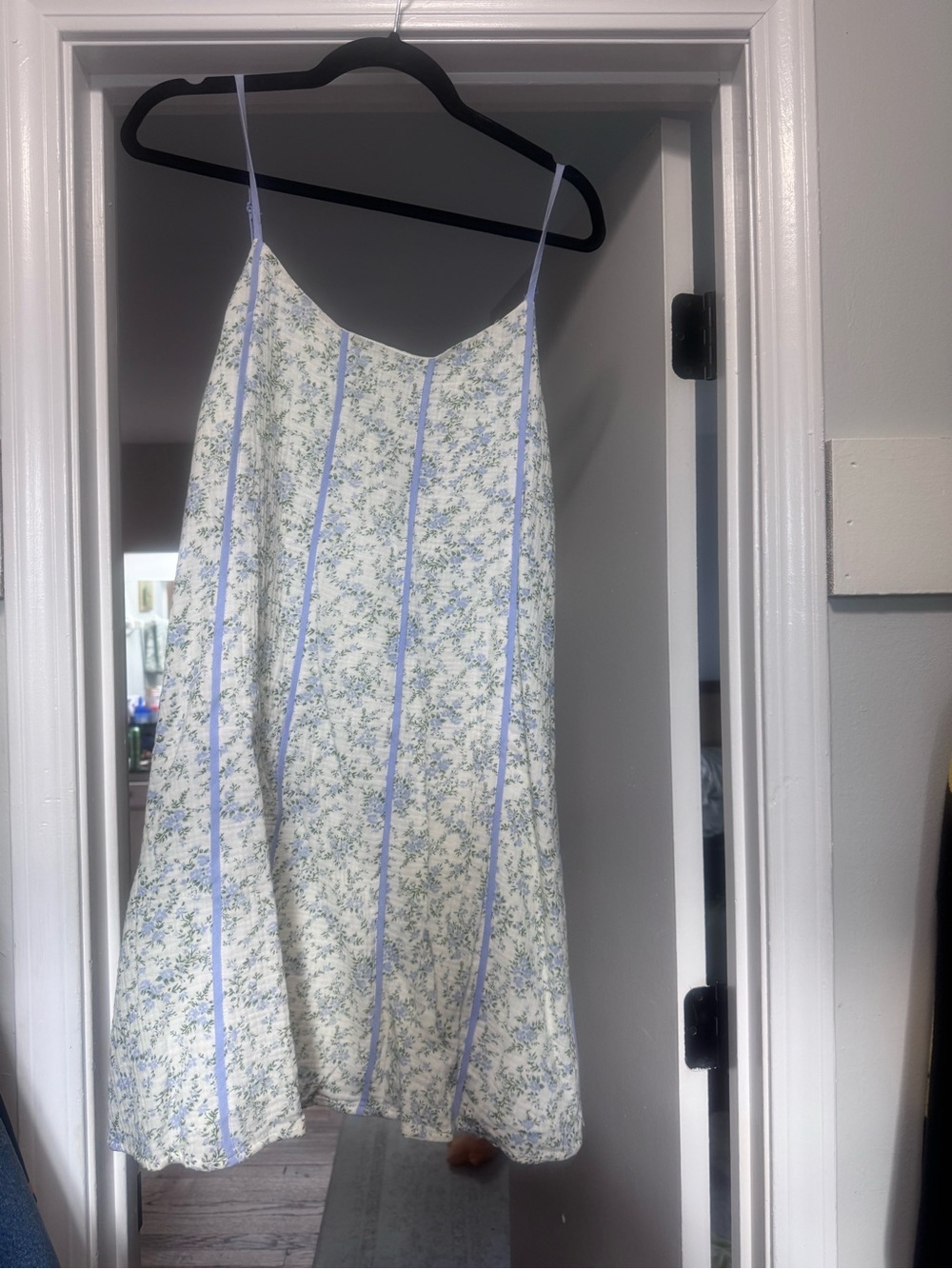 Floral Spaghetti-Strap Mini Dress in Light Blue and Cream